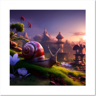 Snail in Fairy Garden Posters and Art